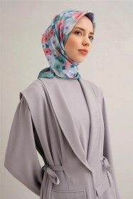 Resim Armine Çiçek Desenli Saf İpek Twill Eşarp 9300d 50 Mavi 