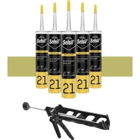 Resim Selsil Silikonize Mastik 500 Gr. Bronz 5 Adet , Plastik Tabanca Bronz 