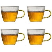 Resim Kitchen Design Lab Dikey Çizgi Tasarımlı Sarı Kulplu Cam 120 ML 4 Adet Türk Kahvesi Fincanı 
