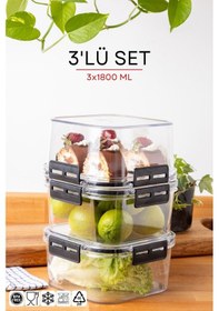 Resim Nandy Home Kilit Kapaklı Kare Clear Saklama Kabı Seti 3'lü 1800 ML Beyaz 