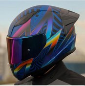 Resim Şeffaf + Gökkuşağı Vizörlü + Yarış Spoiler + Ls2 Rapid 2 Optik Race Kapalı Motosiklet Kaskı Mavi - Mor 