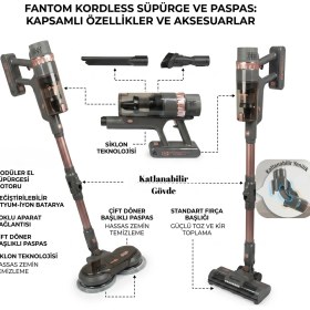 Resim Fantom Quantum P Dikey Şarjı Süpürge Islak ve Kuru Mop Özelliği, LED Işıklı Turbo Başlık Fantom Tr Garantili 