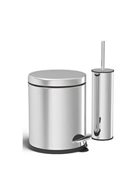 Resim Zethome Krom 2'li Banyo Seti Çöp Kovası-tuvalet Fırçası Krom 