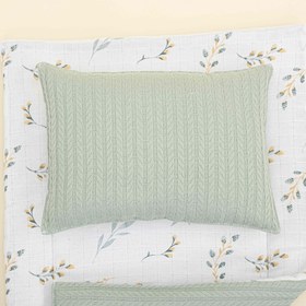 Resim Alt Açma Matı ve Yastık - Çift Taraflı - Mint Örgü - Yapraklar 