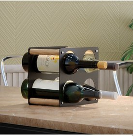 Resim Tezgah Üstü Masa Üstü 4'lü Metal Şaraplık Standı Ve Şişe Standı Siyah 