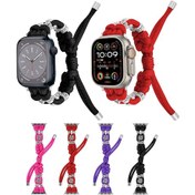 Resim Sones iOS Uyumlu Watch Series 3 42mm Krizantem Boncuklu Paracord Örgülü Saat Kordonu 