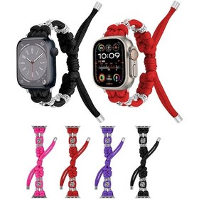 Resim Sones iOS Uyumlu Watch Se 2023 40mm Krizantem Boncuk Paracord Örgülü Saat Kordonu 