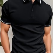Resim Erkekler için Nefes Alabilen Dar Uyumlu Golf Gömleği, Rahat V-Yaka Kısa Kollu T-Shirt, Düğmeli Plaket ile, Düz Renk Yazlık Golf Giyim, Rahat Giyim|Dar Uyumlu Gömlek|Orta Esnek Kumaş 