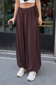 Resim İLKCET MODA Sandy Kumaş Kahve Bağcıklı Şalvar Pantolon 