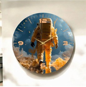 Resim Renkli Baskı Uzay Astronot Desenli Sayılı Hediyelik Ahşap Sessiz Duvar Saati 50cm ÇOk Renkli 