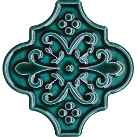 Resim Can Seramik 12 x 12 cm Zümrüt Arabesk Desenli Kabartmalı Seramik Karo (5'li 1 Paket) 