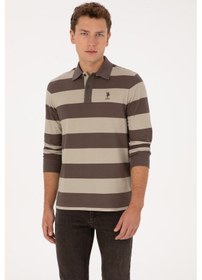 Resim U.S. Polo Assn. Erkek Regular Fit Polo Yaka Çizgili Vizon Sweatshirt 50316467-VR052 