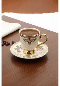 Resim 6 Kişilik Porselen Yaldızlı Kahve Fincanı Çiçekli Arz/0125 Diğer 