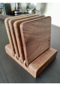 Resim Gerçek Ceviz Ağacından El Yapımı Bardak Altlığı 4lü- Hand Made Walnut Coaster Ceviz 4'lü 