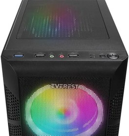 Resim Everest Parts Supplies Everest CREST V1 Mesh Temperli Camlı 4x12cm Auto RGB Fan ATX Mid-T Gaming Oyuncu Kasası 