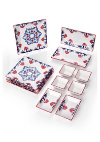 Resim Piatti Naturali 12 Parça 4 Kişilik Çini Kahvaltı Takımı Handmade Sunum Set Çok Renkli 