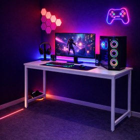 Resim Flinder Beyaz Renk Oyuncu Masası 60x120 Cm, Bilgisayar Masası, Gamer Masası, Gaming Masa, Metal Ayaklı 