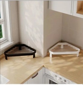 Resim Elmpaly Beyaz Siyah 2li Köşe Rafı Ocak Altı Düzenleyici Kurutma Askısı 