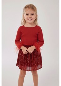 Resim My Kids Wear Kız Çocuk Bayramlık Payet Etekli Takım 12536 Bej - Ekru 