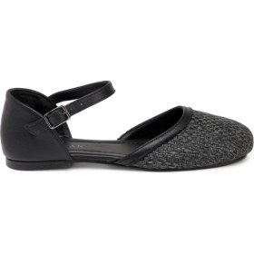 Resim Tergan Siyah Deri - Tekstil Kadın Babet - K25Y1BB68079-A23 