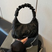 Resim Kadınlar İçin Siyah Naylon Hilal Çapraz Çanta - Vintage Tarzı, Fermuarlı Kapatma, Dayanıklı Malzeme, Günlük ve Resmi Kullanım İçin Uygun, Kol Altı Çantası | Retro Moda Çantası | Fermuarlı Kapatma 