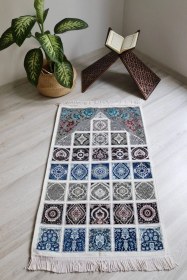 Resim 40 Yama Desenli Astarlı Lüks Seccade S1017 Gri Gri 