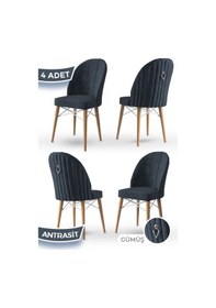 Resim Canisa Ritim Serisi 4 Adet Antrasit Sandalye 1.sınıf Babyface Ithal Kumaş Doğal Ahşap Ayak Gümüş Halkalı Sandalye Antrasit Ayaklar Doğal Ahşap 