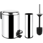 Resim SİLİWAX Elit Ikili Banyo Seti Paslanmaz 3lt Çöp Kovası + Tuvalet Fırçası Krom 