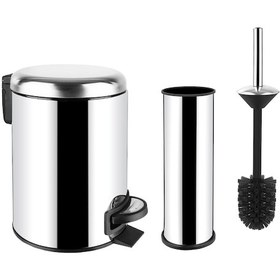 Resim SİLİWAX Elit Ikili Banyo Seti Paslanmaz 3lt Çöp Kovası + Tuvalet Fırçası Krom 
