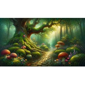 Resim Venspor Büyülü Orman Temalı Arkaplan Dev Mantarlar ve Çiçekler ile 200 x 150 cm Fon Duvar Örtüsü 