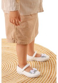 Resim Kiko Kids Taşlı Cırtlı Kız Çocuk Fiyonklu Babet Ayakkabı Ege 204 Cilt Beyaz 