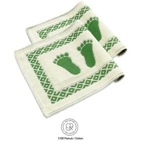 Resim Soffy Pamuk Krem & Yeşil 2'li Banyo Paspası %100 Pamuklu Ayak Paspası Havlusu Makinede Yıkanabilir Yeşil 