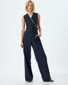 Resim Geniş Paça Cepli Yüksek Bel Kumaş Pantolon 