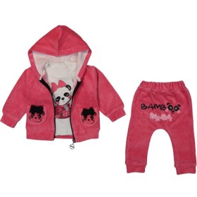 Resim VİTAL BABY Panda Baskılı Kadife 3 Lü Kız Bebek Takım 