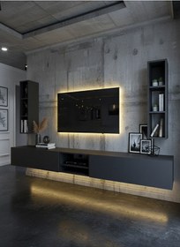 Resim Resital Ledli Duvara Monte Tv Sehpası - Antrasit - W6002-4 Çok Renkli 