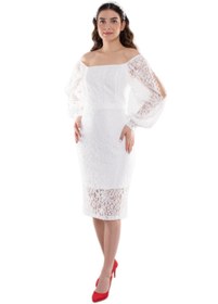 Resim Dans 1442 Kare Yaka Kol Yırtmaçlı Dantel Kısa Nikahlık Elbise 