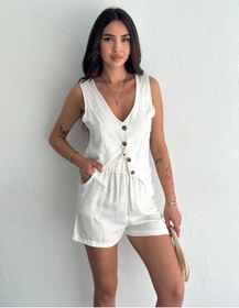 Resim Biçomi Kadın Keten Şort Yelek Takım S3461 Krem 