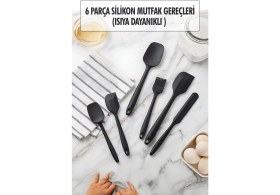 Resim EW's Kitchenware 6 Lı Siyah Isıya Dayanıklı Yanmaz Yapışmaz Silikon Mutfak Seti 