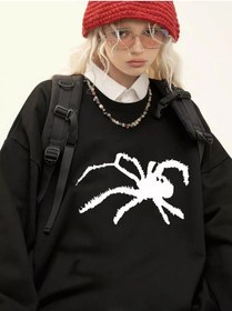 Resim Unisex Spider Bisiklet Yaka Sweatshirt Siyah Siyah 