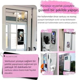 Resim Vakumlu Silikon Telefon Tutucu, Telefon Vantuz, Telefon Ayna Tutucu, Duş, Tiktik video çekim tutucu (Pembe, Çift Taraflı Vakum) 
