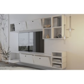 Resim Nettrends Modern 5 Kapaklı Çok Fonksiyonlu Duvar Ünitesi PNR-TVT-1002 