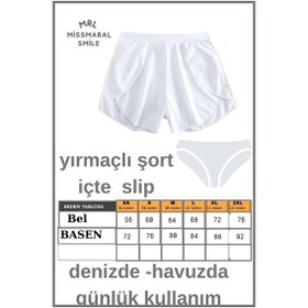 Resim Missmaral Kadın Beyaz Deniz Havuz Şortu Etek Görünümlü Yırtmaçlı Şık Model İçte Bikini Slip 1100 Beyaz 