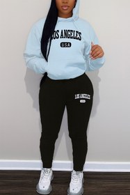 Resim classy moda Kadın Eşofman Takımı Kapüşonlu Sweatshirt ve Jogger Pantolon Los Angeles USA Baskı 