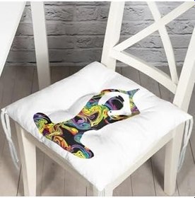 Resim RealHomes Beyaz Zeminde Gökkuşağı Yoga Desenli Pofidik Sandalye Minderi 