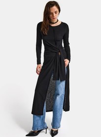 Resim it's basic Kadın Siyah w5 Maxi Boy %100 Organik Kumaş Tasarım Belden Bağlamalı Tunik 