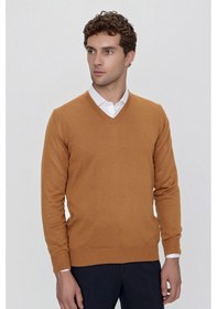 Resim Morven Basic Dinamik Fit Rahat Kesim V Yaka Triko Kazak 99kc017004408 Camel 