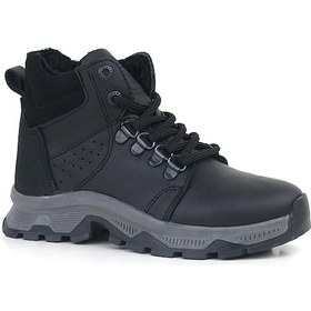 Resim Rakerplus Hakiki Deri Siyah Fermuarlı Trekking Erkek Çocuk Bot Siyah 