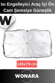 Resim Wonara Deluxe UV Koruyucu Titanyum Gümüş Kaplama Dayanıklı Isı Engelleyici Araç İçi Ön Cam Şemsiye Güneşlik 