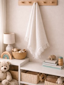 Resim TECHTACT 4 Kat Müslin Bebek Pike, 100x130 Püskül Detaylı, Pamuk, Nefes Alan Yumuşak Doku, Bebek Örtüsü 