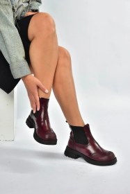 Resim Fox Shoes V312402609 Bordo Kalın Tabanlı Lastik Detaylı Kadın Bot Bordo-suni Deri 